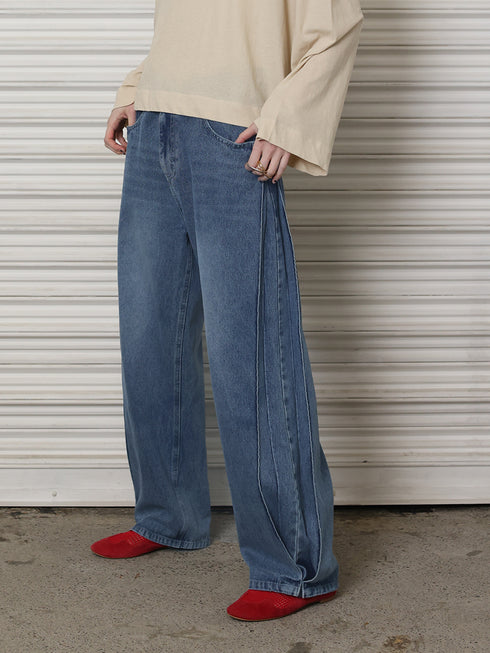 SIDE PLEATED DENIM PANTS / Y243-31045-3 /【 BLUE 】